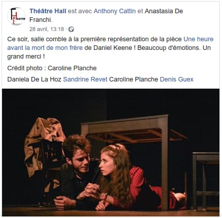 Theatre Hall-Remerciements Facebook - Une heure avant la mort de mon frere